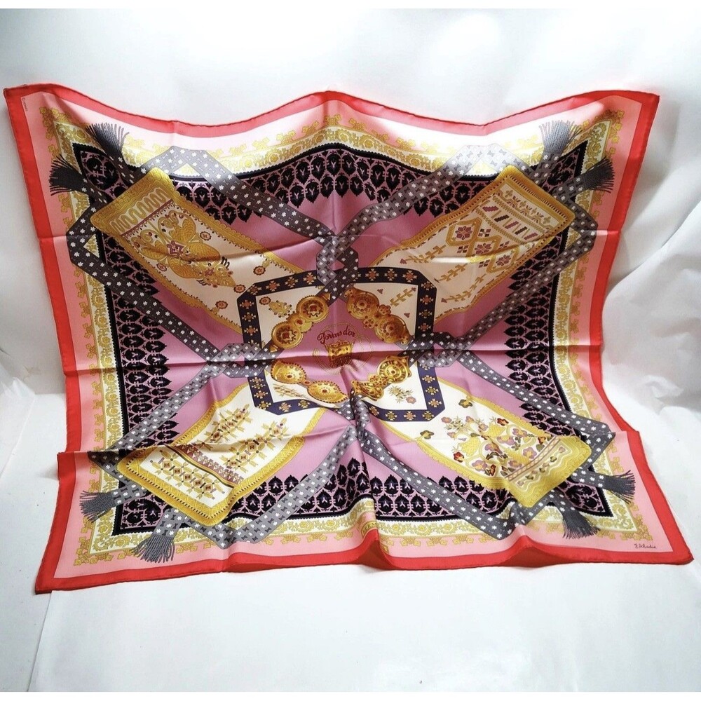 Hermes Brins d’Or Julie Abadie Silk Scarf Carre 90 Pink With Original Box/150